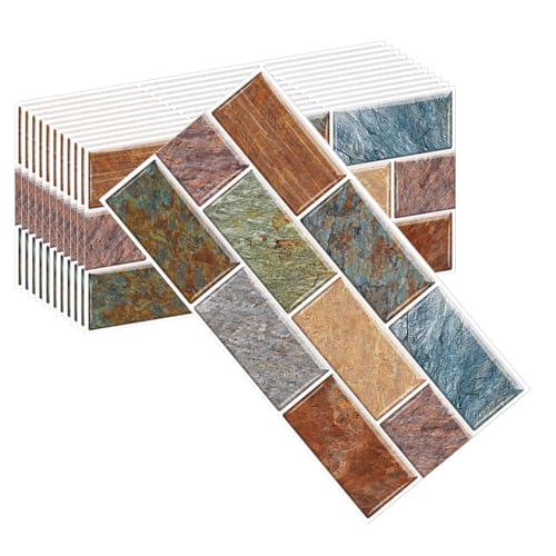 HLTQL Klebefliesen KüChe Quadratisch Fliesen Selbstklebend Bad Wasserfest Selbstklebende Fliesen KüChe Wand Holzoptik Fliesenaufkleber Badezimmer(#38,12pcs) von HLTQL