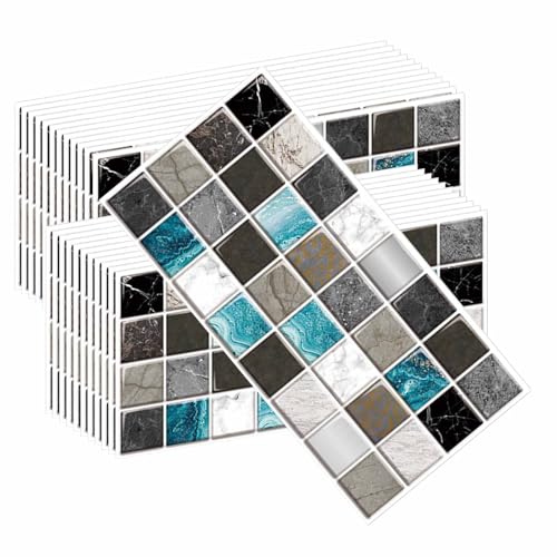 HLTQL Klebefliesen KüChe Quadratisch Fliesen Selbstklebend Bad Wasserfest Selbstklebende Fliesen KüChe Wand Holzoptik Fliesenaufkleber Badezimmer(#5,24pcs) von HLTQL