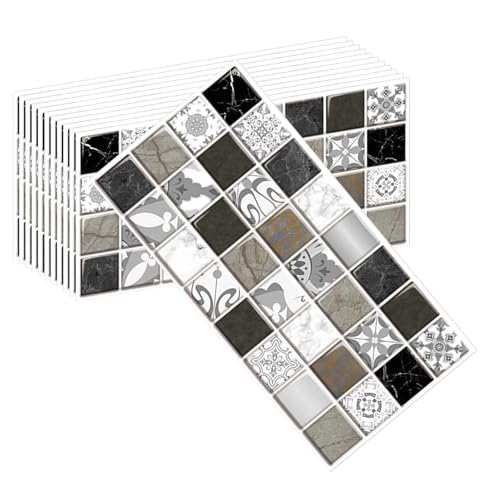 HLTQL Klebefliesen KüChe Quadratisch Fliesen Selbstklebend Bad Wasserfest Selbstklebende Fliesen KüChe Wand Holzoptik Fliesenaufkleber Badezimmer(#6,12pcs) von HLTQL
