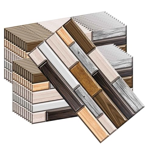 HLTQL Klebefliesen KüChe Quadratisch Fliesen Selbstklebend Bad Wasserfest Selbstklebende Fliesen KüChe Wand Holzoptik Fliesenaufkleber Badezimmer(#7,24pcs) von HLTQL
