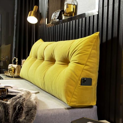 HLTQL Lesekissen FüR Bett Und Sofa,RüCkenkissen Bett/Couch,Keilkissen Kopfteil Bett,Kissen Bett RüCkenlehne,Lendenkissen Bett,StüTzkissen Zum Lesen(1yellow，200cm) von HLTQL