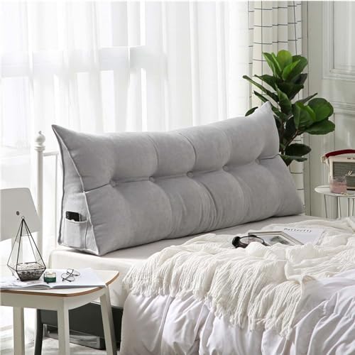 HLTQL Lesekissen FüR Bett Und Sofa,RüCkenkissen Bett/Couch,Keilkissen Kopfteil Bett,Kissen Bett RüCkenlehne,Lendenkissen Bett,StüTzkissen Zum Lesen(2Gray，100cm) von HLTQL