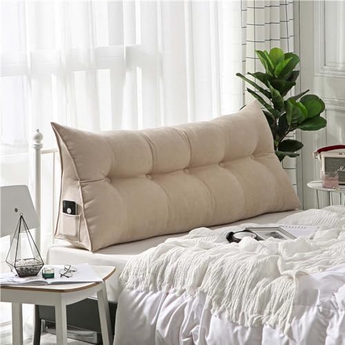 HLTQL Lesekissen FüR Bett Und Sofa,RüCkenkissen Bett/Couch,Keilkissen Kopfteil Bett,Kissen Bett RüCkenlehne,Lendenkissen Bett,StüTzkissen Zum Lesen(2beige，100cm) von HLTQL