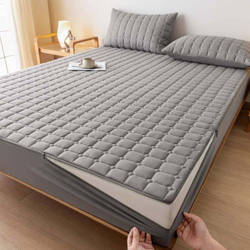 HLTQL Matratzenbezug 180 X 200 Mit ReißVerschluss Matratzenschoner Mit ReißVerschluss Matratzenbezug ReißVerschluss Gesteppt Mattress Protector(#Grey,200x220+25cm) von HLTQL