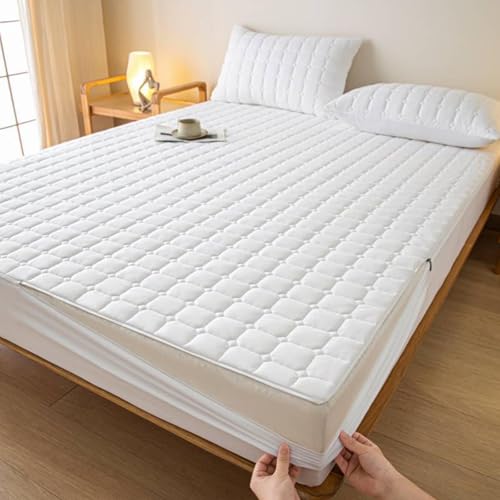 HLTQL Matratzenbezug 180 X 200 Mit ReißVerschluss Matratzenschoner Mit ReißVerschluss Matratzenbezug ReißVerschluss Gesteppt Mattress Protector(#White,180x220+20cm) von HLTQL