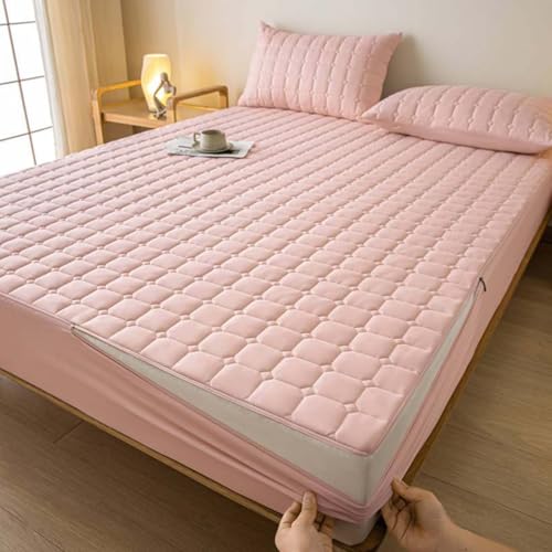 HLTQL Matratzenbezug 180 X 200 Mit ReißVerschluss Matratzenschoner Mit ReißVerschluss Matratzenbezug ReißVerschluss Gesteppt Mattress Protector(#pink,200x220+10cm) von HLTQL