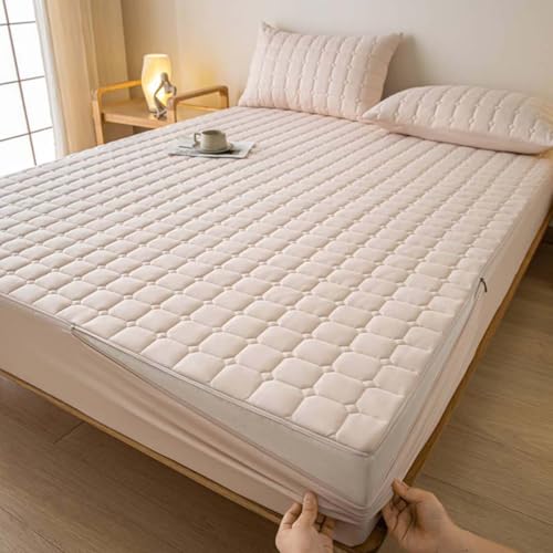 HLTQL Matratzenbezug 180 X 200 Mit ReißVerschluss Matratzenschoner Mit ReißVerschluss Matratzenbezug ReißVerschluss Gesteppt Mattress Protector(beige,180x200+10cm) von HLTQL