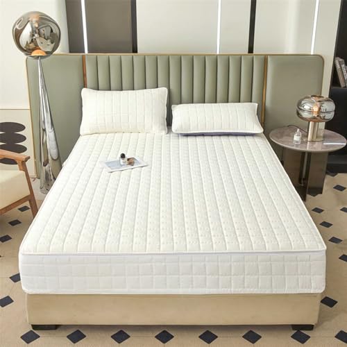 HLTQL Matratzenbezug 180x200x25 Matratzenbezug ReißVerschluss Gesteppt Waschbar MatratzenhüLle Mattress Protector Mattress Cover Matratzenschoner Mit ReißVerschluss(5-1,200x220+25cm) von HLTQL
