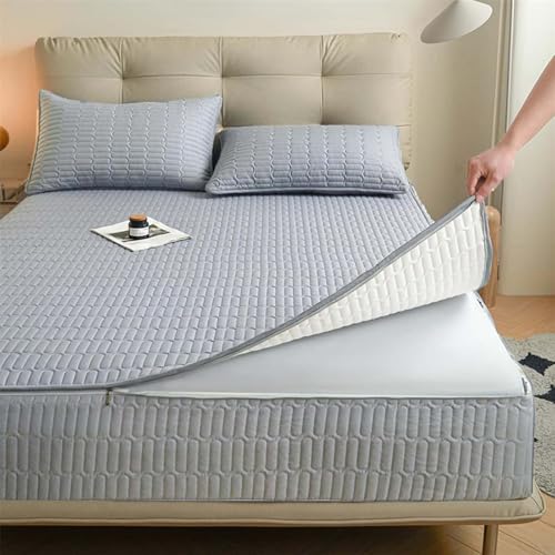 HLTQL Matratzenbezug Mit Reibverschluss 180x200 Matratzenschoner Mit ReißVerschluss Quilted Mattress Protector Various Heights(#Blue,150x200+25cm) von HLTQL