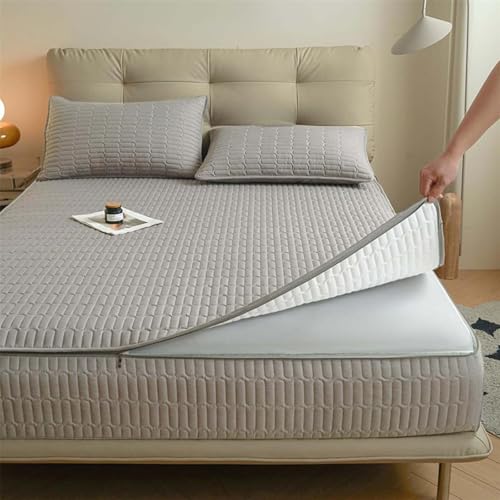HLTQL Matratzenbezug Mit Reibverschluss 180x200 Matratzenschoner Mit ReißVerschluss Quilted Mattress Protector Various Heights(#Grey,150x200+20cm) von HLTQL