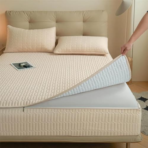 HLTQL Matratzenbezug Mit Reibverschluss 180x200 Matratzenschoner Mit ReißVerschluss Quilted Mattress Protector Various Heights(#beige,150x200+23cm) von HLTQL