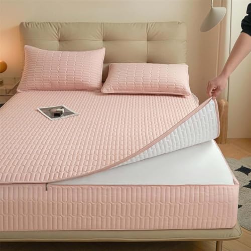 HLTQL Matratzenbezug Mit Reibverschluss 180x200 Matratzenschoner Mit ReißVerschluss Quilted Mattress Protector Various Heights(#pink,180x200+23cm) von HLTQL
