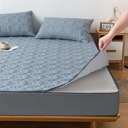 HLTQL Matratzenbezug ReißVerschluss Gesteppt Matratzenschoner Mit Reibverschluss 180x200 Mattress Cover Mattress Protector MatratzenhüLle(#Blue,200x220+20cm) von HLTQL