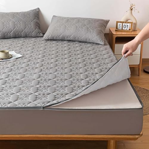 HLTQL Matratzenbezug ReißVerschluss Gesteppt Matratzenschoner Mit Reibverschluss 180x200 Mattress Cover Mattress Protector MatratzenhüLle(#Grey,180x220+10cm) von HLTQL