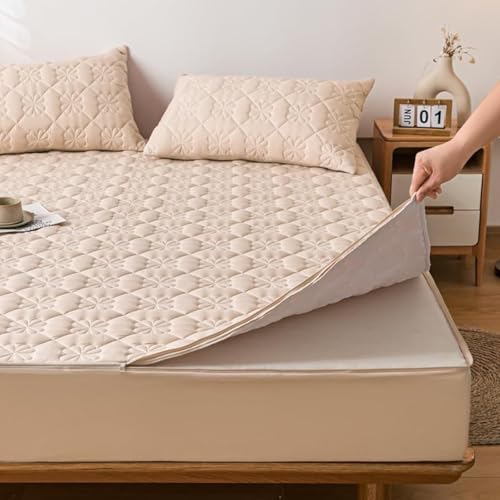 HLTQL Matratzenbezug ReißVerschluss Gesteppt Matratzenschoner Mit Reibverschluss 180x200 Mattress Cover Mattress Protector MatratzenhüLle(#Khaki,180x220+10cm) von HLTQL