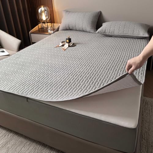 HLTQL Matratzenschoner Mit ReißVerschluss Matratzenbezug Mit ReißVerschluss Gesteppt Waschbarer Spannbettlaken Matratzentopper(#Grey,150x200+25cm) von HLTQL