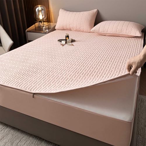 HLTQL Matratzenschoner Mit ReißVerschluss Matratzenbezug Mit ReißVerschluss Gesteppt Waschbarer Spannbettlaken Matratzentopper(#pink,200x220+25cm) von HLTQL