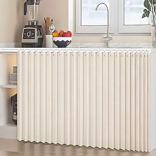 HLTQL Regal Vorhang Ohne Bohren Schrankvorhang Zum Schieben KüChe KüChenschrank Vorhang Zum Schieben Vorhang Schrank Regal(#4,W140xH70cm) von HLTQL