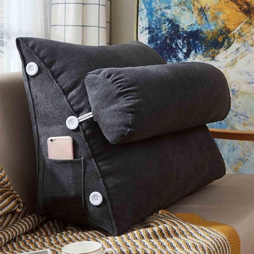 HLTQL Rückenstützkissen Rückenkissen Bett Lesekissen Für Bett Und Sofa Rückenkissen Keilkissen Sofa Bettkissen Rückenlehne Lesekissen Removable Cover(I,L45×W22×H50cm) von HLTQL