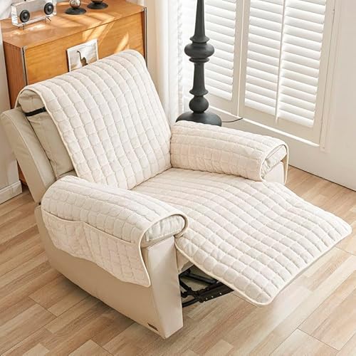 HLTQL Sesselschoner Mit Armlehne Sessel üBerzug rutschfest Mit Aufbewahrungstasche SesselüBerwüRfe Armlehnenschoner BezüG FüR Zuhause Mit Kindern Und Haustieren,Beige-2Sitz(116x190cm) von HLTQL