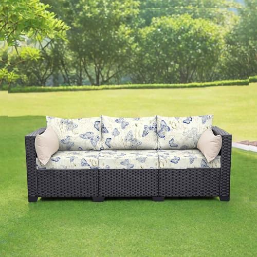 HLTQL Sitzkissenbezug Outdoor Couchbezug 2/3/1 Sitzer Sofadecken FüR SitzfläChe Sofabezug Stretch Sofabezug FüR Garten MöBel Aus Rattan(#3,M) von HLTQL