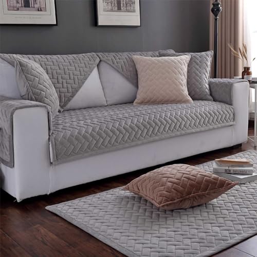 HLTQL Sofa üBerwurfdecke rutschfest，Ecksofa Bezug Samt Abnehmbar Waschbar，Couch üBerzug L Form 2/3/4/1 Sitzer，Solide Dicke Strukturierte Sofaschoner FüR Wohnzimmer(4grey,90x210cm) von HLTQL