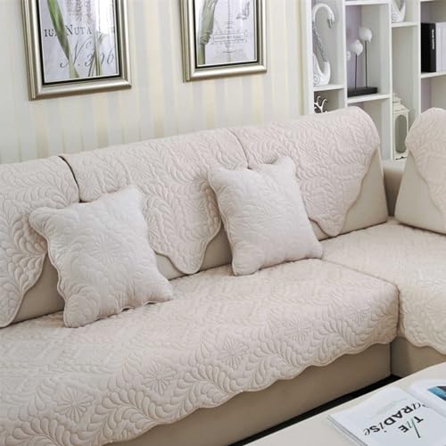 HLTQL Sofa üBerwurfdecke rutschfest，Ecksofa Bezug Samt Abnehmbar Waschbar，Couch üBerzug L Form 2/3/4/1 Sitzer，Solide Dicke Strukturierte Sofaschoner FüR Wohnzimmer(5beige,70x150cm) von HLTQL