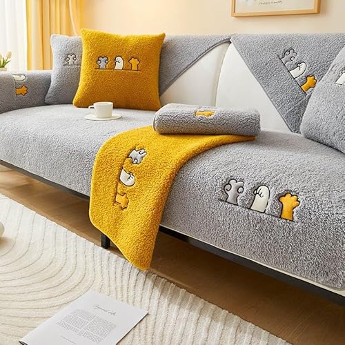 HLTQL Sofabezug 1 2 3 4 Sitzer Sofaschoner rutschfest Couchbezug L Form Waschbarer Dekor Perim Sofa Decken Sofaschutz Katze Hund Decke Doppelseitiger Gesteppter(D,Pillowcase45x45cm) von HLTQL