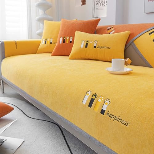 HLTQL Sofabezug Ecksofa L Form Links Rechts，Sofaschoner rutschfest 3/4/2/1 Sitzer，Sofa Schutz Katze/Hund，Couchschoner Eckcouch，SchöNe Sofadecken(fyellow,70x70cm) von HLTQL
