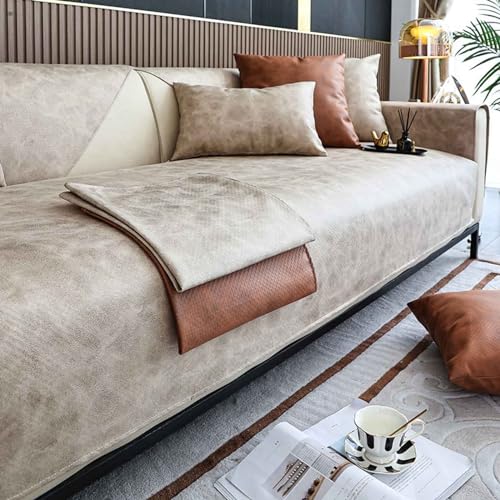 HLTQL Sofabezug Ecksofa L Form Wasserdicht，Sofaschoner rutschfest FüR Leder 3 4 2 1 Sitzer，Sofaschoner SitzfläChe/Hund/Katze，Couchpolster üBerzug(ubeige,90x180cm) von HLTQL