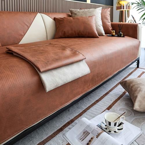 HLTQL Sofabezug Ecksofa L Form Wasserdicht，Sofaschoner rutschfest FüR Leder 3 4 2 1 Sitzer，Sofaschoner SitzfläChe/Hund/Katze，Couchpolster üBerzug(ubrown,90x70cm) von HLTQL
