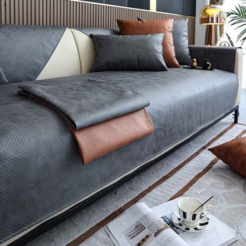 HLTQL Sofabezug Ecksofa L Form Wasserdicht，Sofaschoner rutschfest FüR Leder 3 4 2 1 Sitzer，Sofaschoner SitzfläChe/Hund/Katze，Couchpolster üBerzug(ugrey,70x90cm) von HLTQL