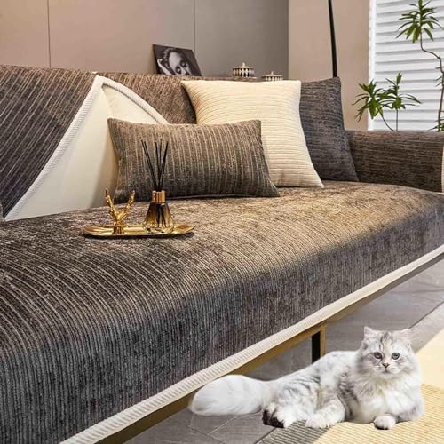 HLTQL Sofaschoner rutschfest, Chenille Sofabezug, Sofadecken Für Sitzfläche, Für L Form/U Form/Ecksofa 3 2 1 4 Sitzer Sofahusse,Mdarkgray-90x160cm von HLTQL