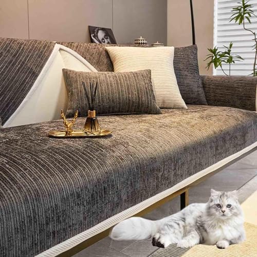 HLTQL Sofaschoner rutschfest, Chenille Sofabezug, Sofadecken Für Sitzfläche, Für L Form/U Form/Ecksofa 3 2 1 4 Sitzer Sofahusse,Mdarkgray-90x180cm von HLTQL