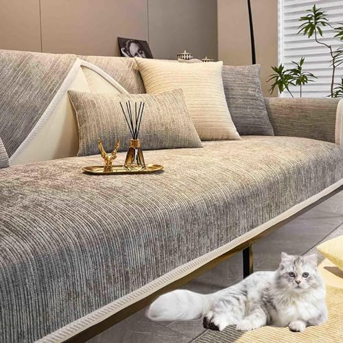 HLTQL Sofaschoner rutschfest, Chenille Sofabezug, Sofadecken Für Sitzfläche, Für L Form/U Form/Ecksofa 3 2 1 4 Sitzer Sofahusse,Mlightgray-70x210cm von HLTQL