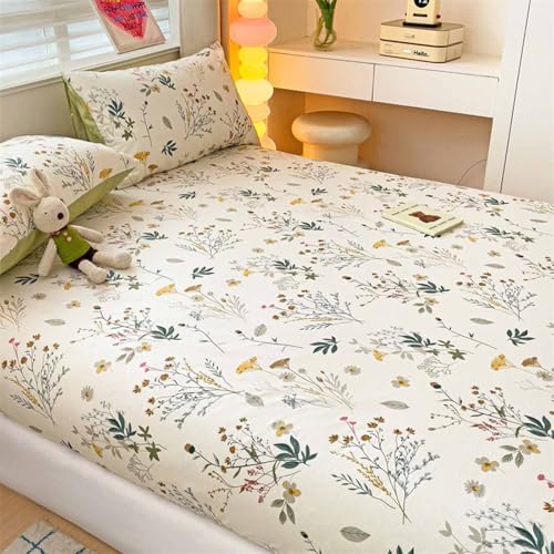 HLTQL Spannbettlaken Baumwolle 180x200cm SpannbetttüCher Mit Aufdruck Bed Sheets Matratzenbezug Fitted Sheet(#6,150x200cm) von HLTQL