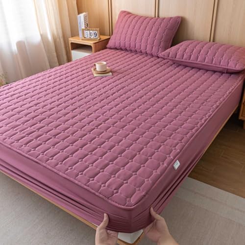 HLTQL Spannbetttuch 180 x 200cm,einfarbige Dickes, gestepptes Spannbettlaken, rutschfeste Matratzenschoner-Bettlaken für Schlafzimmer Hotel(#14,150x200cm) von HLTQL