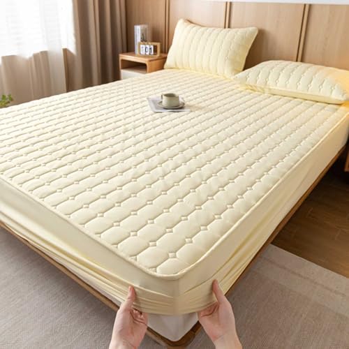 HLTQL Spannbetttuch 180 x 200cm,einfarbige Dickes, gestepptes Spannbettlaken, rutschfeste Matratzenschoner-Bettlaken für Schlafzimmer Hotel(#4,180x220cm) von HLTQL