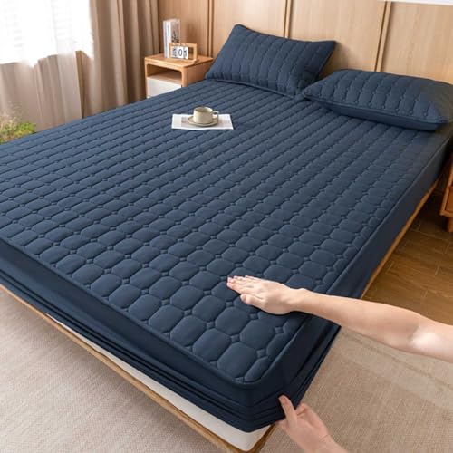 HLTQL Spannbetttuch 180 x 200cm,einfarbige Dickes, gestepptes Spannbettlaken, rutschfeste Matratzenschoner-Bettlaken für Schlafzimmer Hotel(#8,Pillowcase X2) von HLTQL