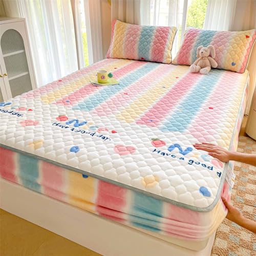 HLTQL SpannbetttüCher 180x200 Flauschige PlüSch Spannbettlaken Milchsamt Touch Matratzenschoner Warm Kuschelig Superweich(#2,Pillowcase X2) von HLTQL