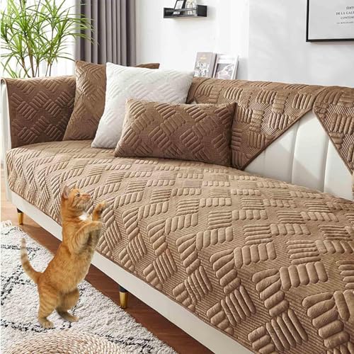 Sofabezug Ecksofa Schonbezug Sofa 1 2 3 4 Sitzer, rutschfest Samt Sofaüberwurf, Sofa Überzug L Form, Sofaschoner Katze Hund, Couch Bezug Couch Überzug,qBrown-70x210cm von HLTQL