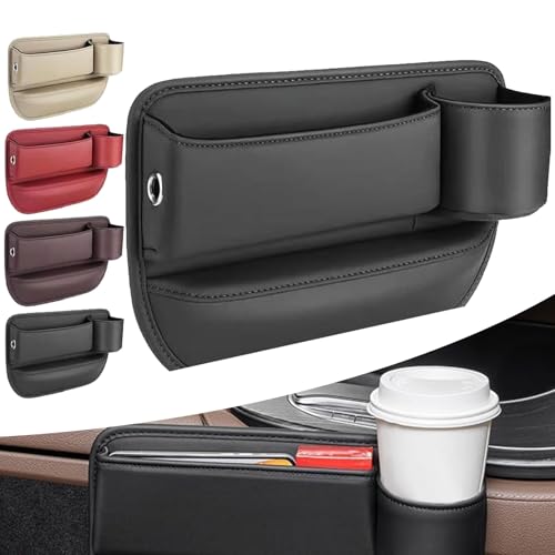HLTTXS Autositz Lückefüller Organizer für Mercedes-Benz SLK R170 R171 R172, Mit Getränkehalter, Verstellbare, Beidseitige Aufbewahrung PU-Leder,Red-Copilot von HLTTXS