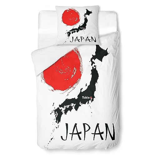 HLWDXno1 Japanisches Stil Bettwäsche 135 x 200 Japan Deko 2-teiliges Bettbezug und Kissenbezug 80x80 Mikrofaser Asiatischer Bettwäsche-Set Zimmer Deko, Reißverschlus & Waschmaschinenfest von HLWDXno1