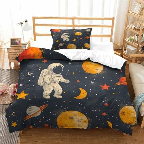 HLXZMCVBT Astronaut3D-Druck Bettbezug Set AstronautMikrofaser Mit Rei?Verschluss Kissenbezug Bettw?sche Set Kinder, Jungen, Jugendliche Single（135x200cm） von HLXZMCVBT