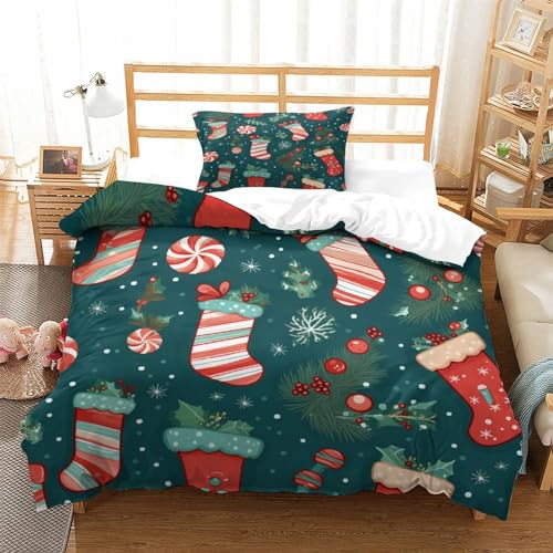 HLXZMCVBT Christmas Socks3D Printed Duvet Cover Set Comforter Weihnachtsthema Niedliche Muster Bedding Set Pillowcasefor Zipper Closure Kids Boys TeensDuvet Single（135x200cm） von HLXZMCVBT
