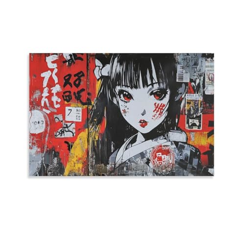 HLXZMCVBT Japanische Graffiti Leinwandbilder Bilder ，Mädchen Comics Wandkunst Modern ， Kunstdruck Deko ，Bar Kaffeehaus Galerie Korridor Schlafzimmer Badezimmer Wanddekoration 12x18inch(30x45cm) von HLXZMCVBT