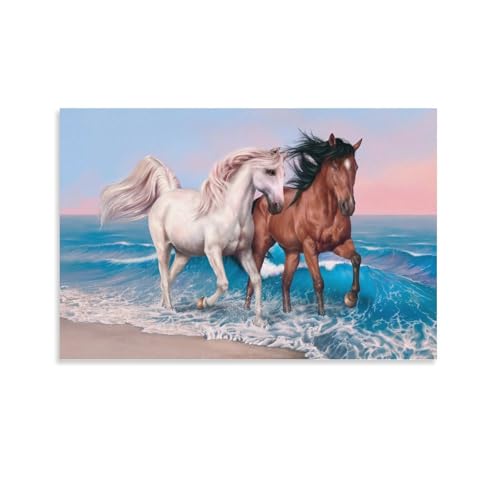 HLXZMCVBT Pferd Leinwandbilder Bilder ，am Meer Natur Wanddeko Kunstdrucke, Kunstdruck Deko ，für Wohnzimmer Schlafzimmer Fertig Zum Aufhängen 08x12inch(20x30cm) von HLXZMCVBT