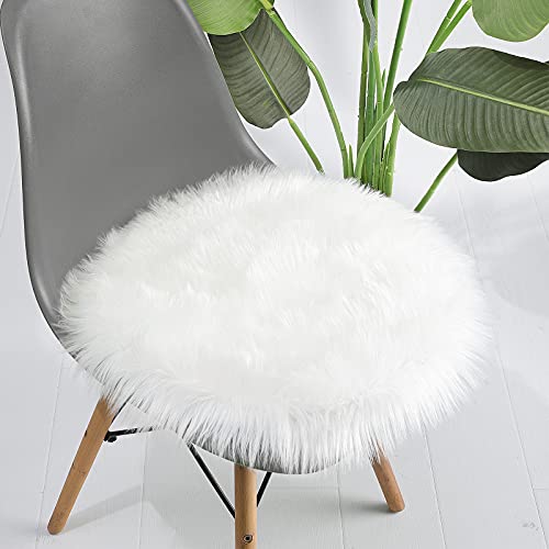 HLZDH Faux Lammfell Schaffell Teppich Kunstfell Dekofell in Super weich Lammfellimitat Teppich Longhair Fell Optik Nachahmung Wolle Bettvorleger Sofa Matte (Rund Weiß, 30 x 30 cm) von HLZDH