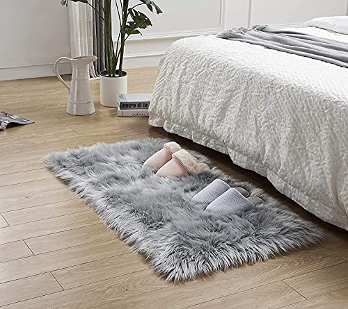 HLZDH Synthetisches Schaffell, Cozy Gefühl wie echte Wolle, Teppich aus Kunstfell, Man-Made Luxus Wolle Teppich Sofa Kissen (Rechteck Grau, 60 x 90 cm) von HLZDH