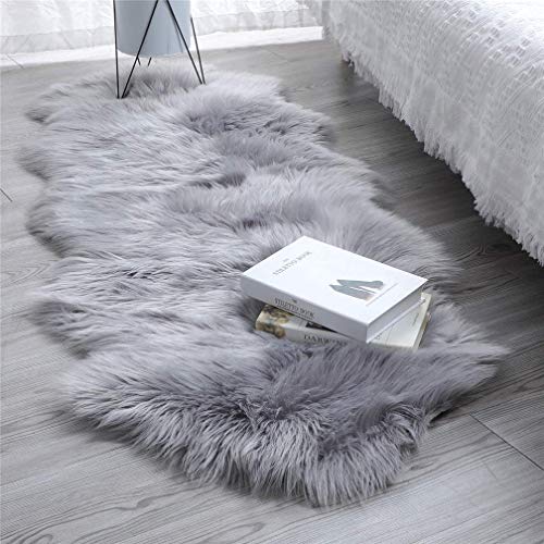 HLZDH Synthetisches Schaffell, Gemütliches Gefühl wie echte Wolle, Teppich aus Kunstfell, Man-Made Luxus Wolle Teppich Sofa Kissen (60 x 160 cm, Grau 01) von HLZDH